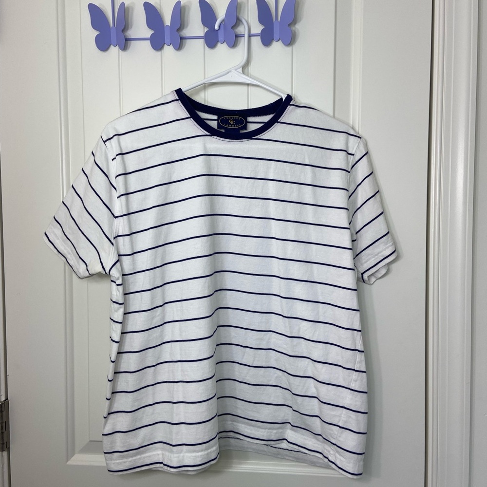 Chelsea Cambell women’s white navy striped‎ shirt sleeve tshirt top XL